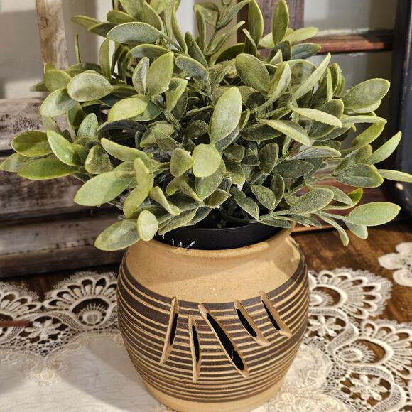 Unique Signed Pottery Planter with Cutout Design, Handcrafted Art Piece 5.5" - Picture 2 of 8